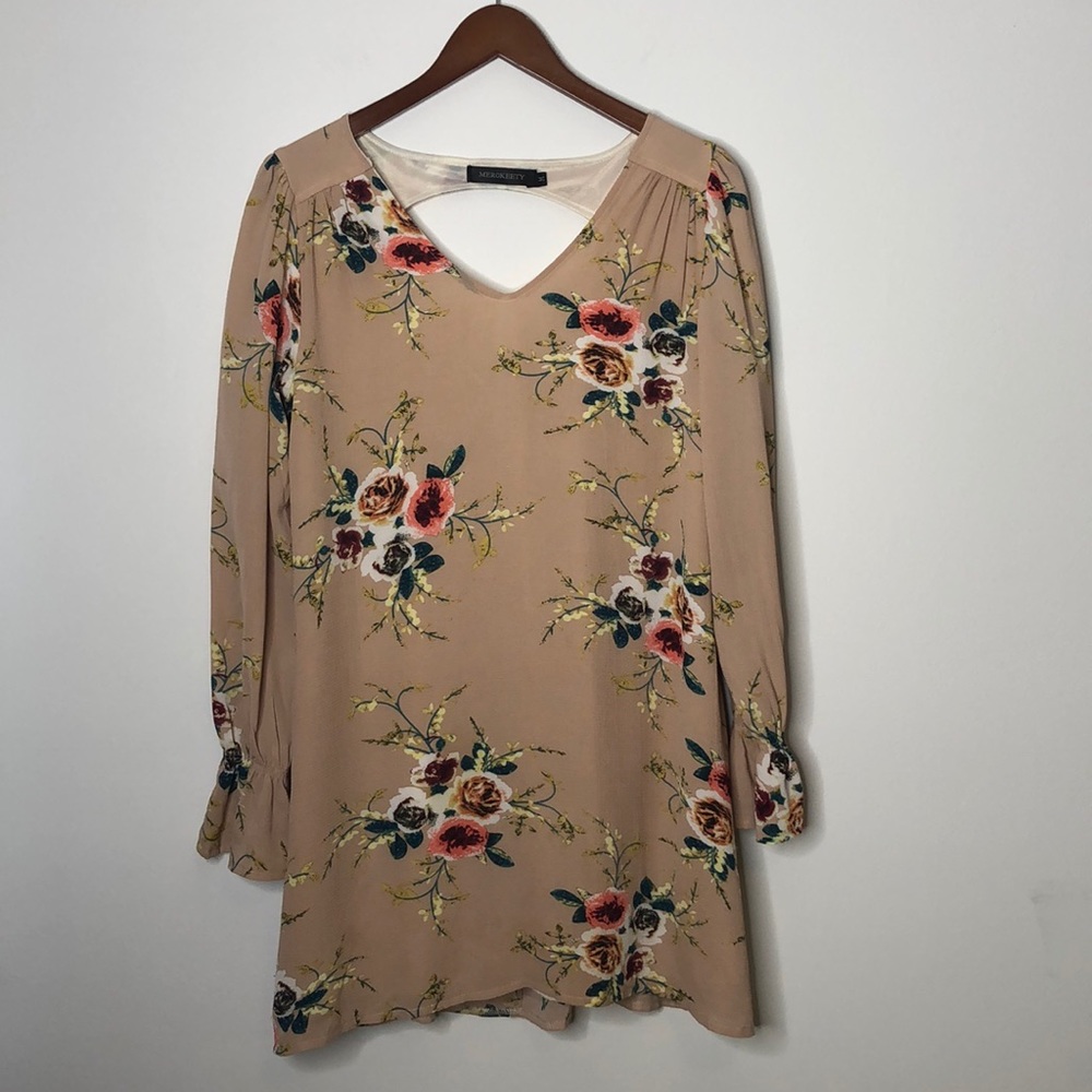MEROKEETY | Cream Floral Shift Dress Size M
